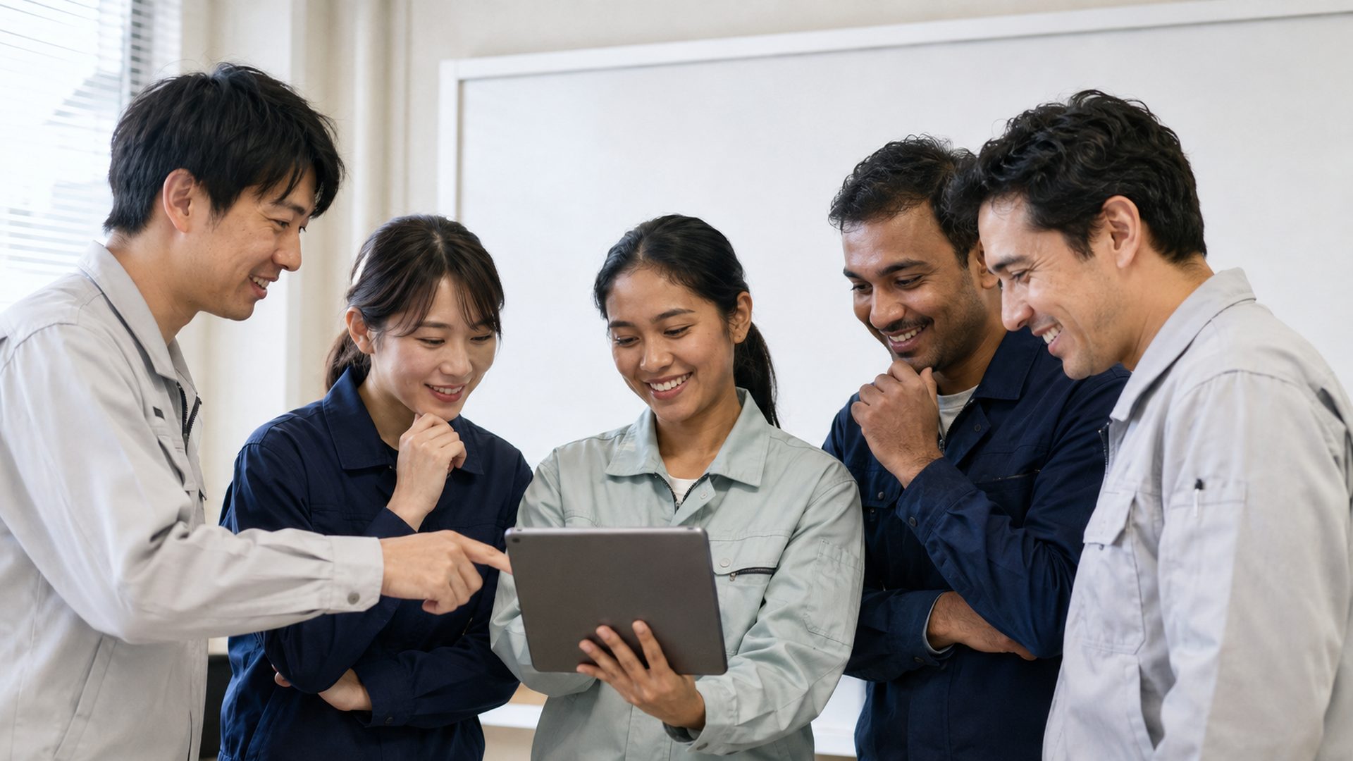複数のスタッフがともに一つの課題に向き合う様子（生成AIによるイメージ）